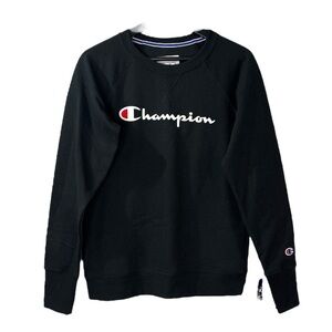 Champion NEW Powerblend Crewneck Sweatshirt Black Small Classic Pullover Logo